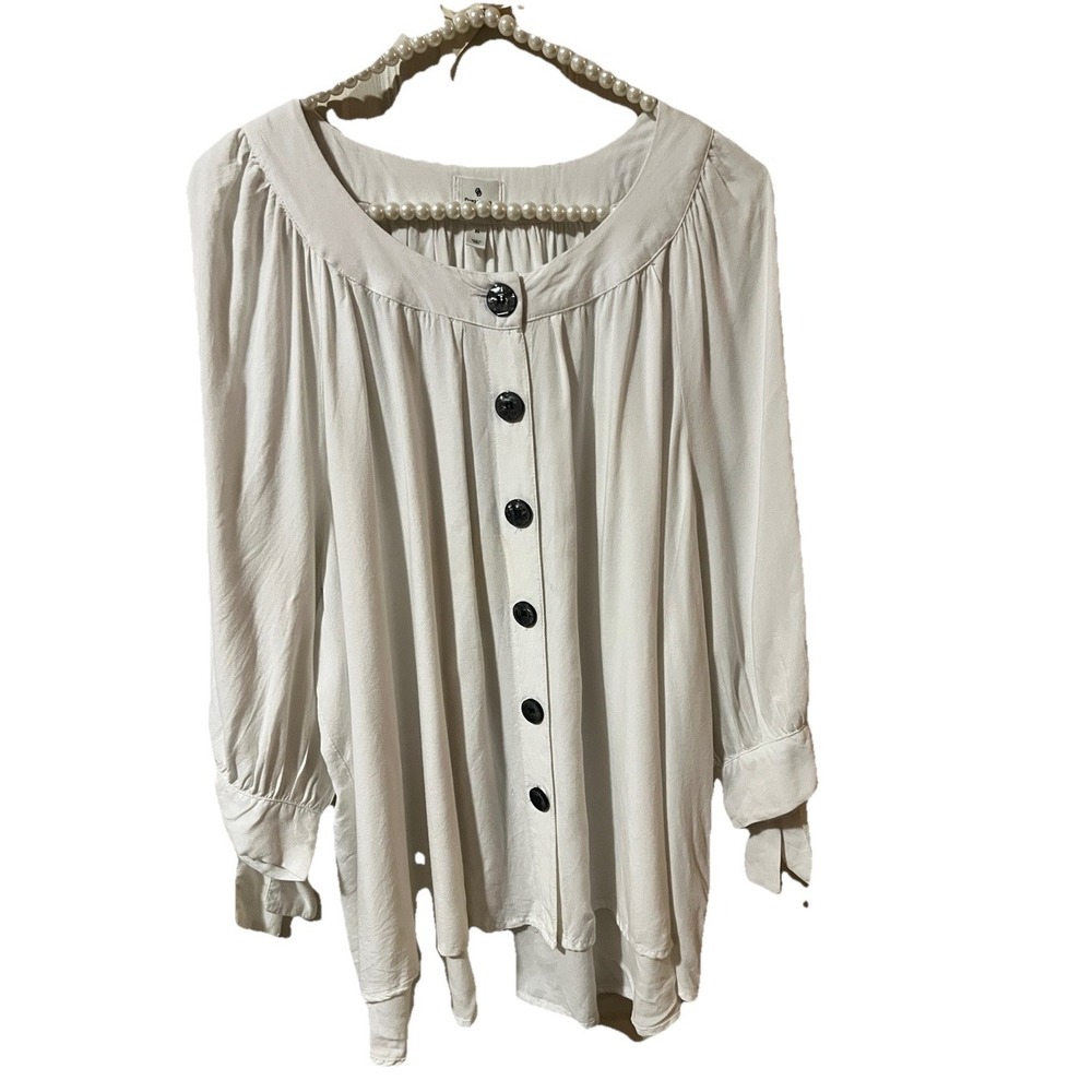 Dressbarn White Button Front Shirt 3/4 Sleeve with ties Women's XL